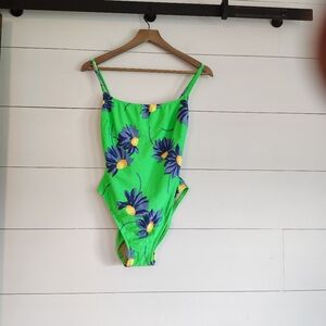 Vtg 90s La Blanca One Piece Swimsuit 14 Neon Floral High Cut Leg USA Colorful